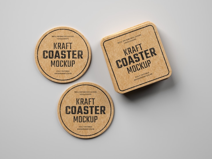 PSD kraft beverage coaster mockup
