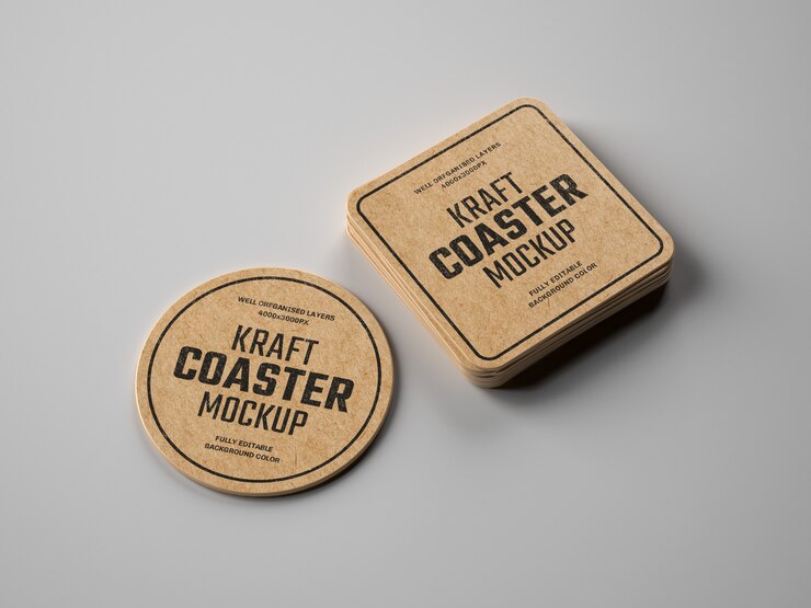PSD kraft beverage coaster mockup
