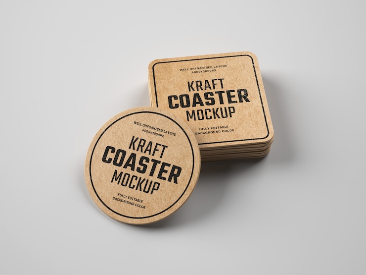 PSD kraft beverage coaster mockup
