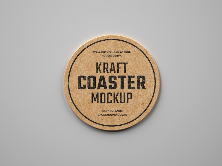 PSD kraft beverage coaster mockup
