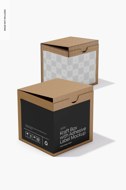 Kraft-box mit klebender etikett-mockup-perspektive