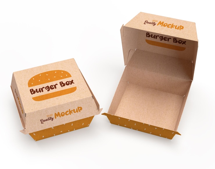 PSD kraft burger box mockup