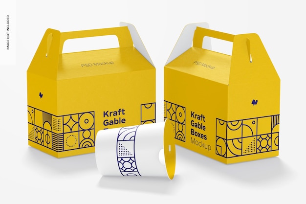 Kraft gable boxes mockup, ansicht von links und rechts