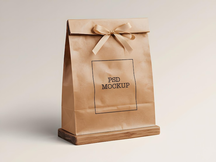 Kraft Paper Bag with Ribbon Mockup