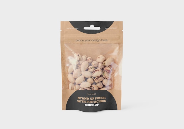 Kraft standup pouch com pistachios mockup