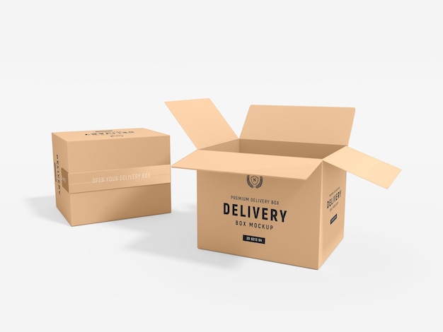 Kraftpapier delivery square box branding mockup