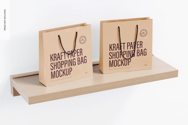 Kraftpapier-einkaufstaschen-mockup, auf der oberfläche