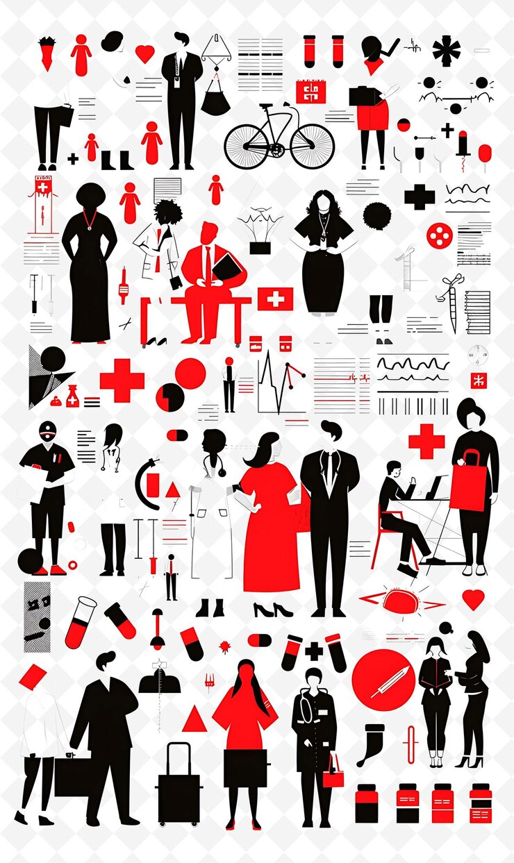 PSD krankenhaus-aufstellung mit ärzten und krankenschwestern für die wahl stetho flat illustration poster design
