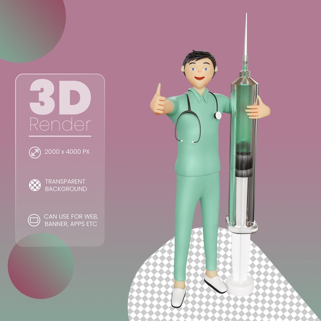 Krankenschwester und srynge 3d-illustration