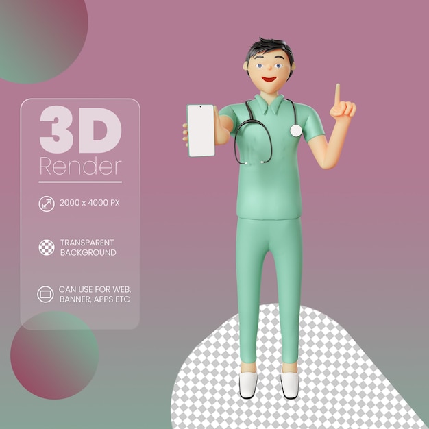 Krankenschwester zeigt 3d-darstellung des smartphones