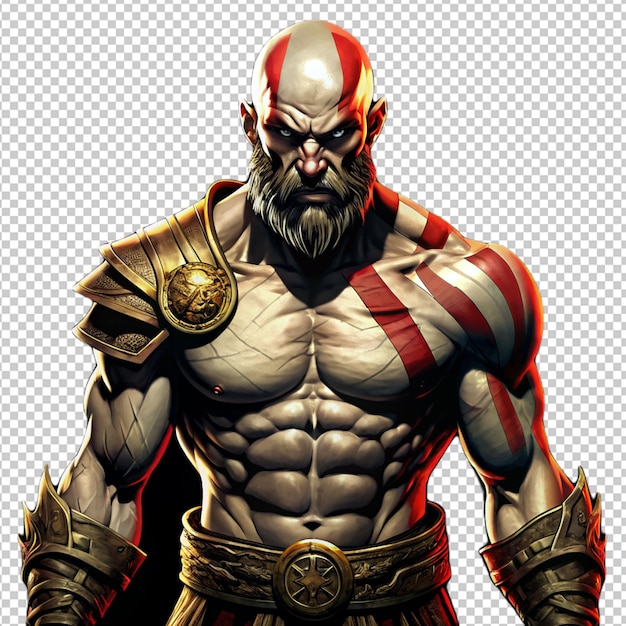 PSD kratos sérios com peito selvagem em fundo transparente