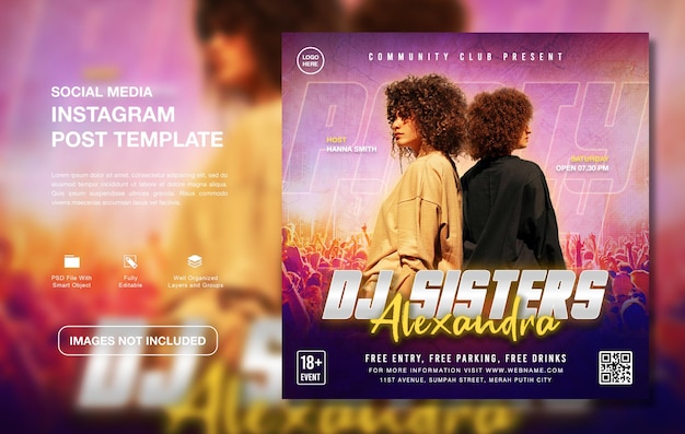 PSD kreative dj-party-werbung instagram-post-vorlage