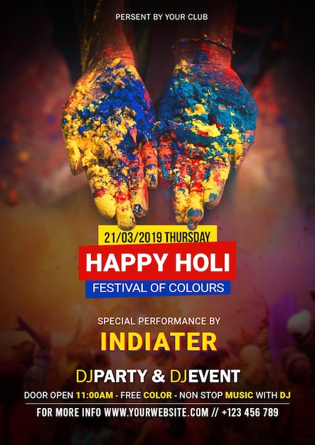 PSD kreative happy holi party flyer psd-vorlage