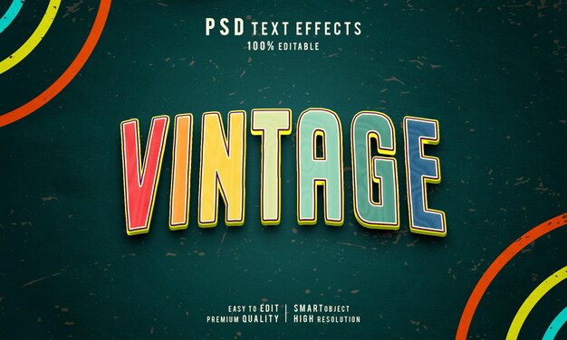 PSD kreativer, bearbeitbarer 3d-textstileffekt im vintage-stil