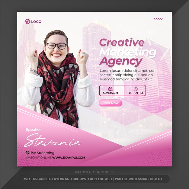 Kreativer marketing-webinar-flyer für social-media-post-banner-vorlage