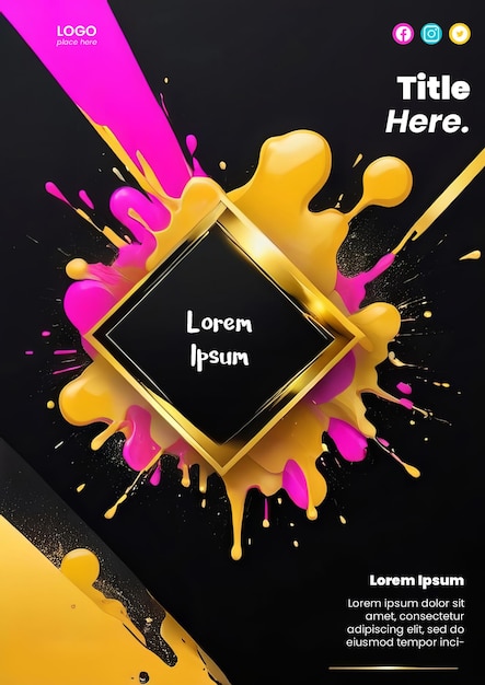 Kreatives abstraktes poster mit gold- und neon-splash-design