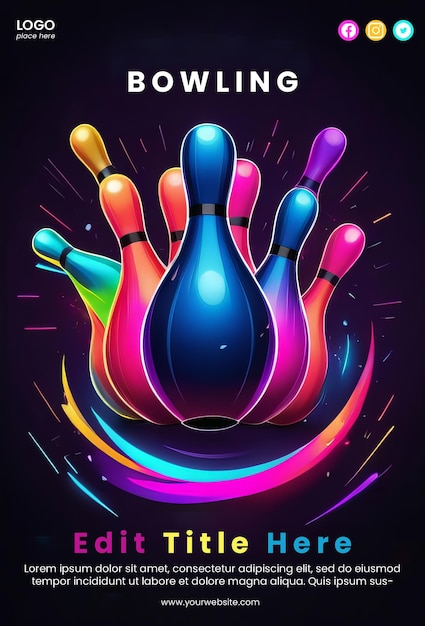 PSD kreatives abstraktes poster mit neon-bowling-design