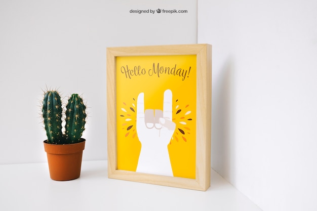 Kreatives Fotorahmen-Mockup mit Kaktus