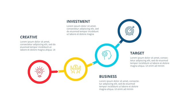 Kreatives konzept für infografik. prozessdiagramm. abstrakte elemente des diagramms, diagramm mit 4 schritten.