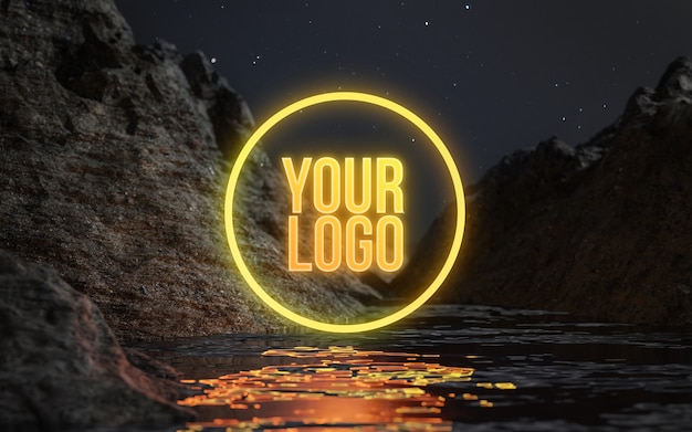 Kreis Neon Wasser Terrain Nacht Sterne Logo Mockup