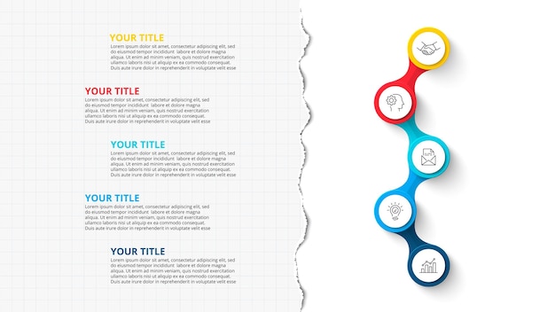 Kreise für infografik mit zerrissenem papier geschäftskonzept mit 5 optionen teile schritte oder prozesse