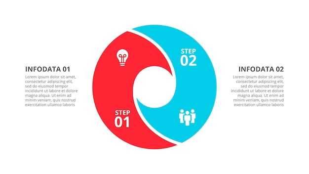 PSD kreiselement für infografik mit 2 optionen teilen oder schritten vorlage für zyklusdiagrammdiagramm und runddiagramm