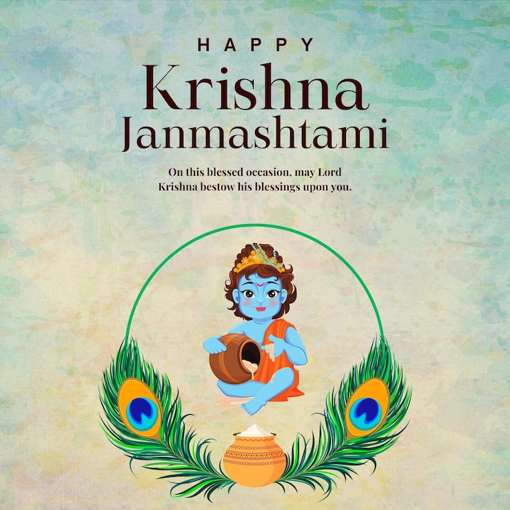 PSD krishna janmashtami social media e instagram post template (template de postagem de mídia social e instagram)