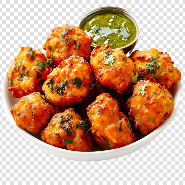 PSD krispy fried indian snack balls con salsa verde es un delicioso aperitivo