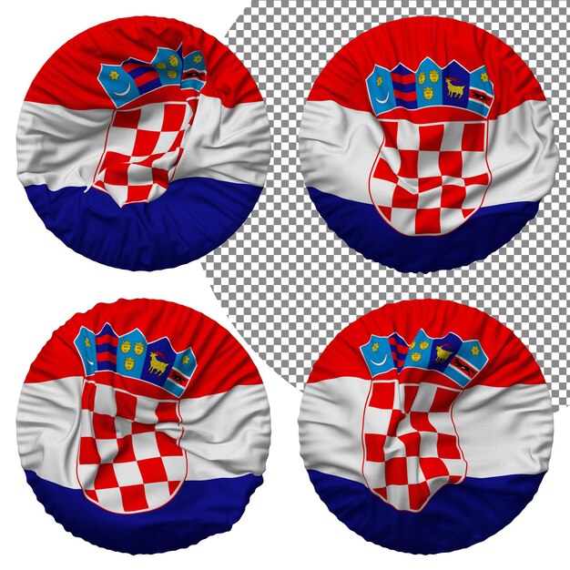 PSD kroatien-flagge, runde form, isoliert, unterschiedlicher wehender stil, bump-textur, 3d-rendering