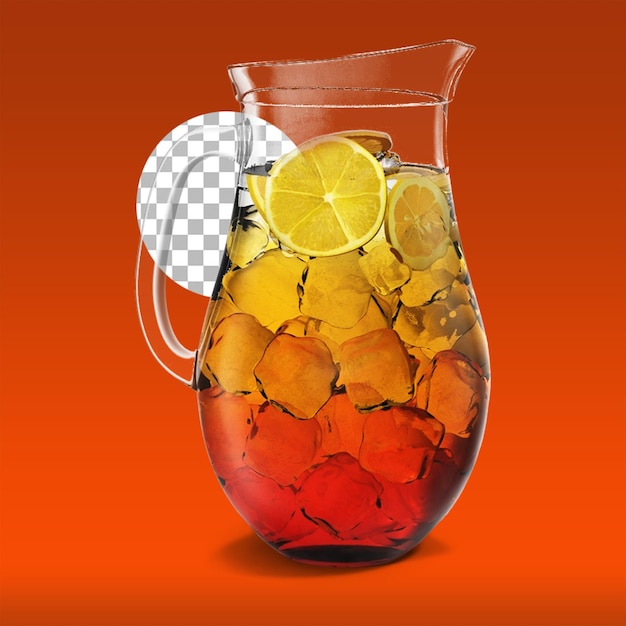 Krug voller Eistee oder Limonade mit isolierten Zitronen