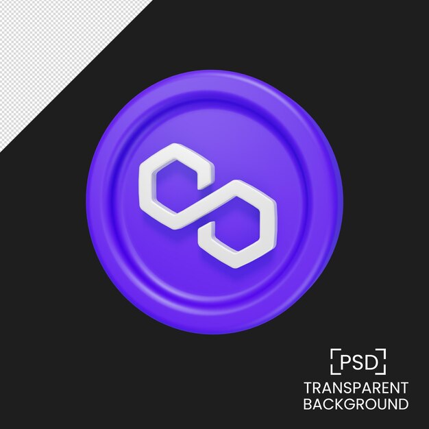 Krypto-Polygon-Münze 3d-Renderillustration isoliert transparent