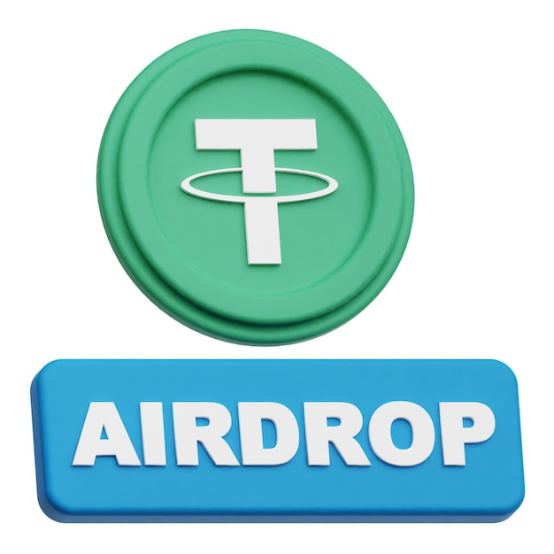 Krypto-Tether-Token 3D-Symbol isoliert auf weißem Hintergrund