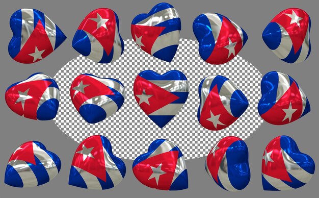 Kuba 3D-Herz-Flagge isoliert verschiedene Positionen 3D-Rendering