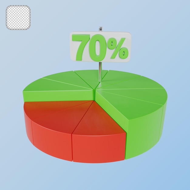 PSD kuchendiagramm 70 prozent 3d-illustration