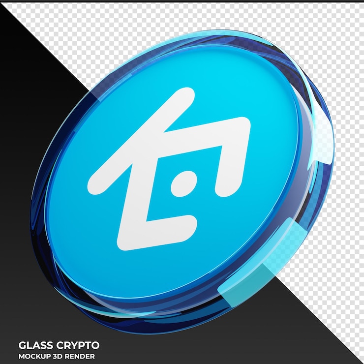 PSD kucoin token kcs glass crypto coin 3d illustration
