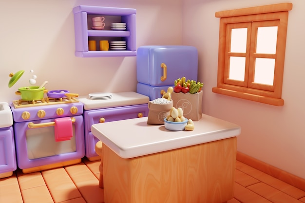 Küche und Lebensmittel 3D-Illustration
