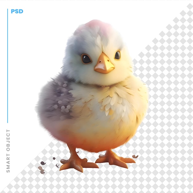 PSD küken im studio auf weißem hintergrund, 3d-darstellung