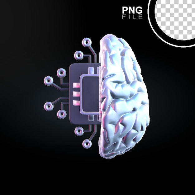 Künstliche Intelligenz Gehirn und Prozessor 3D-Symbol