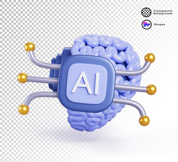 Künstliche Intelligenz Hirnimplantat oder AI-Chip-Symbol 3D-Rendering Gehirn-Computer-Schnittstelle Verstand und Maschine Zukunftstechnologie Wissenschaftliche Forschung Kampf gegen Gehirnkrankheiten Konzept