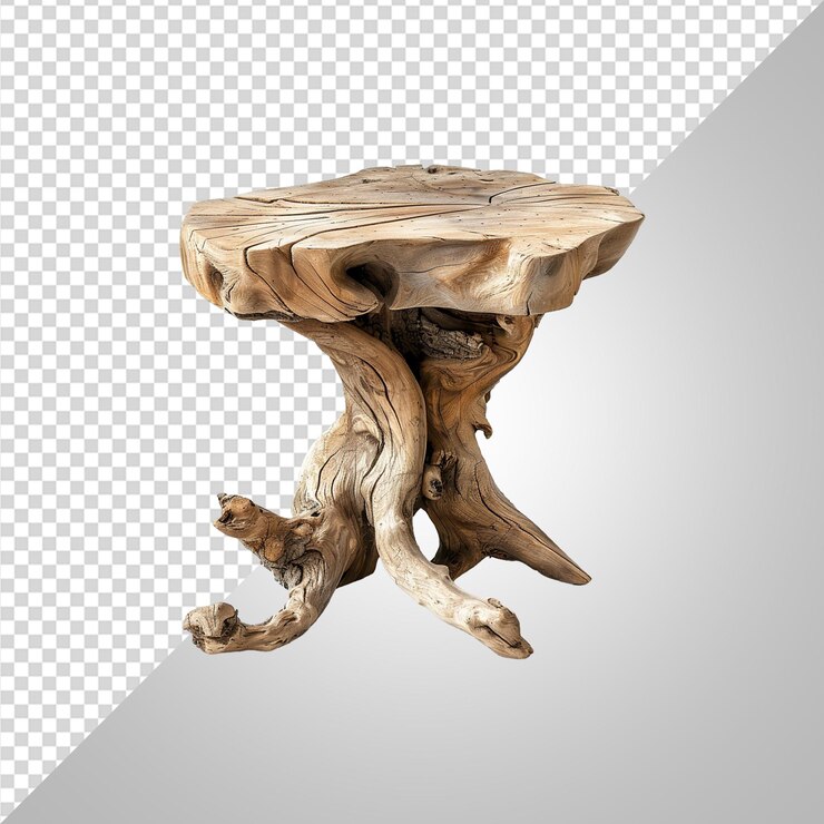 PSD küsten-inspirierter treibholztisch mit einem natürlichen png
