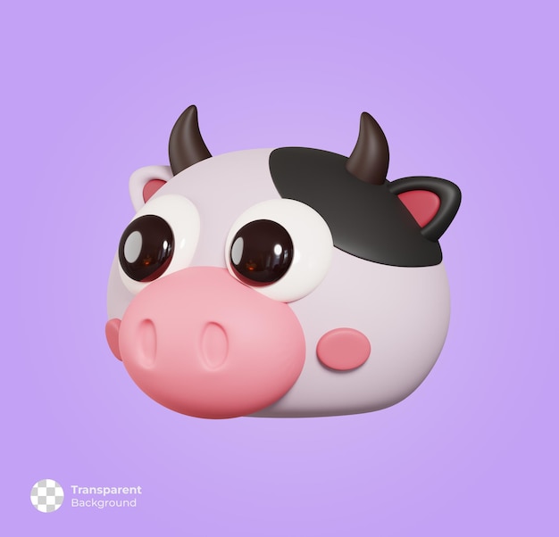 Kuh Gesicht Seitenansicht isoliert niedlichen Cartoon Tierkopf 3D-Render-Illustration
