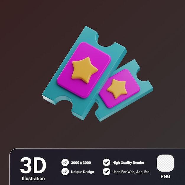 PSD kulturelle aktivitäten objekt ticket 3d-illustration