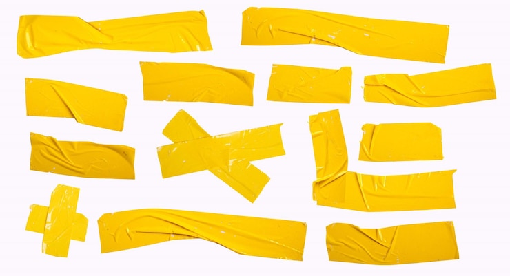 PSD kumpulan strip lakban kuning yang diisolasi