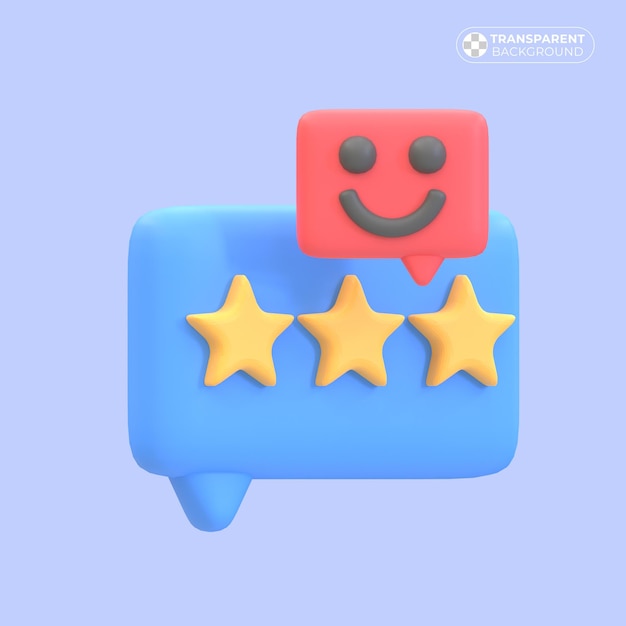 Kunden hinterlassen Feedback und Sternenbewertung in 3D-Rendering