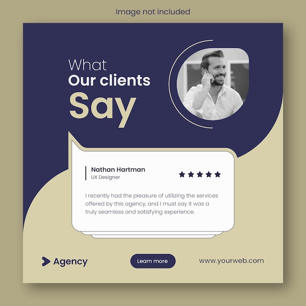 PSD kundenfeedback zeugnis web-banner ui ux design und social media post quadrat vorlage