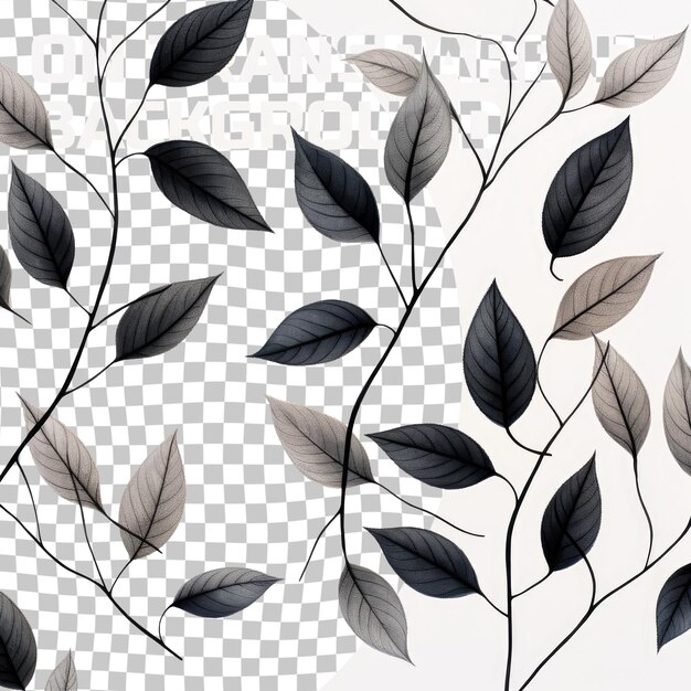 Kunsthaftes graues gemälde von pflanzenblättern in nahtlosem muster auf durchsichtigem hintergrund