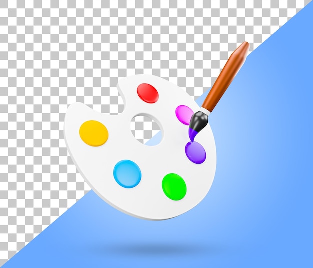 Kunstpastellfarbpalette mit ikone des pinselwerkzeugs 3d. 3d-darstellung