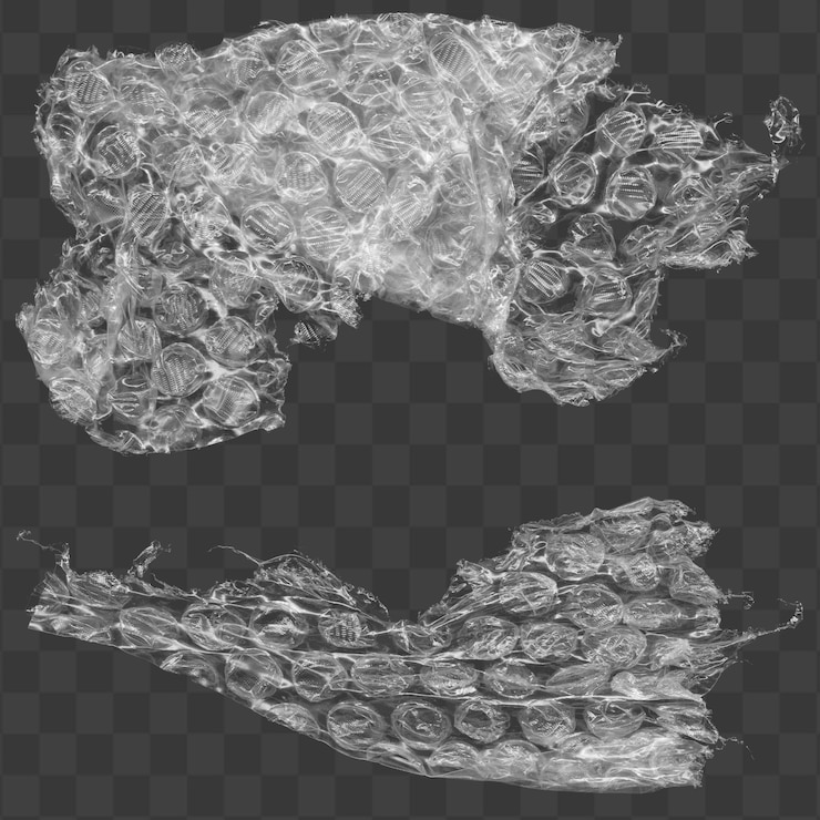 PSD kunststoff-luftblasenverpackungsmaterialien für digitale designprojekte, isoliert auf durchsichtigem hintergrund