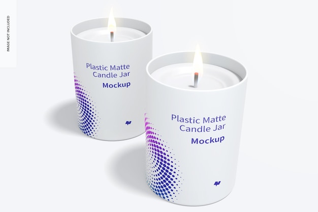 Kunststoff matte candle jars mockup, vorderansicht