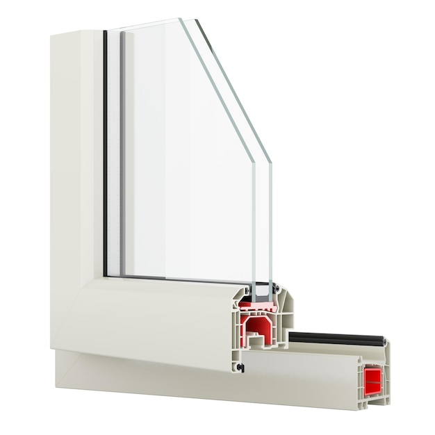 Kunststofffensterprofil PVC-Fensterprofil 3D-Rendering isoliert auf durchsichtigem Hintergrund